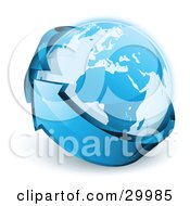Poster, Art Print Of Pre-Made Logo Of Planet Earth Being Circled By A Blue Arrow