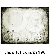 Poster, Art Print Of Grunge Border Of Silhouetted Flowers On An Off White Background