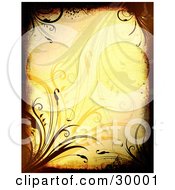 Clipart Illustration Of A Brown And Black Grunge Border Over A Yellow Background With Grasses