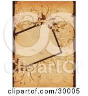 Poster, Art Print Of Black Text Box Bordered By Plants And Grasses On A Brown Background With Grunge On The Sides