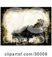 Poster, Art Print Of Grunge Background Of Black Silhouetted Trees And A Border Over Off White