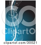 Clipart Illustration Of A Blue Background With Waves Of White And Blue With Curls Sparkles And Stars