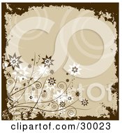 Clipart Illustration Of A Flowering Plant Over A Textured Orange Background With Yellow Spots