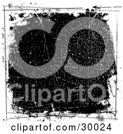 Clipart Illustration Of A Square Black Scratched Grunge Background Bordered By White With Black Lines