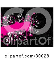 Poster, Art Print Of Pink Grunge Text Box Bordered With White And Pink Flowers And Drips On A Black Background