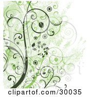 Clipart Illustration Of A Background Of Light And Dark Green Waves And Leafy Vines