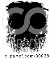 Clipart Illustration Of A Border Of White Grunge Grasses And Plants Over Black