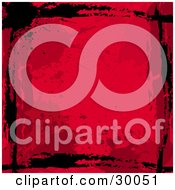 Clipart Illustration Of A Red Grunge Splattered And Stained Background Bordered By Black Marks