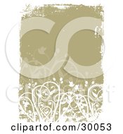 Clipart Illustration Of White And Brown Flowers And Plants Over A Textured Brown Grunge Background