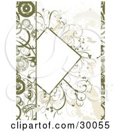 Poster, Art Print Of Partial Blank Text Box Bordered With Green Plants On A Grunge Background With Circles Along The Edges