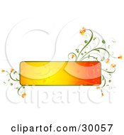 Poster, Art Print Of Blank Gradient Orange Text Box Trimmed In Green With Orange Flowers Growing From The Corners Over White