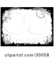 Clipart Illustration Of A Black Grunge Border Over White With Silhouetted Curly Grasses