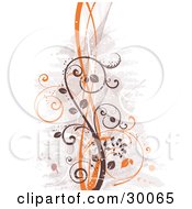 Poster, Art Print Of Brown And Orange Curly Vines With Waves Over A Grunge Background
