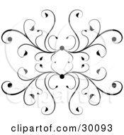 Clipart Illustration Of An Intricate Black Flourish Of Curly Grasses With Leaves At The Tips