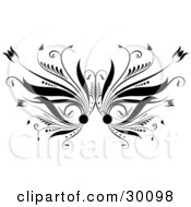 Poster, Art Print Of Black Flourish With Flowers Along The Sides Over White