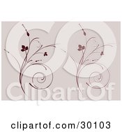 Clipart Illustration Of Two Curling Grassy Plant Flourishes In Brown Over A Pale Background