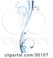 Clipart Illustration Of A Wave Of Dark And Light Blue Vines With Curling Grasses
