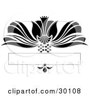 Poster, Art Print Of Large Black Flower Flourish With Diamonds Over A Blank Text Bar