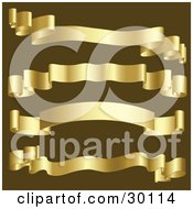 Clipart Illustration Of A Set Of Four Golden Wavy Banners On A Brown Background