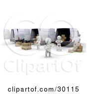 Clipart Illustration Of White Characters Loading Boxes Into Shipment Delivery Vans A Supervisor Taking Notes