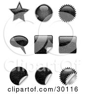 Clipart Illustration Of A Set Of Nine Black Scratched Star Circle Bursts Peeling Stickers And Word Balloons