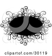 Clipart Illustration Of A Black Oval Text Box Bordered In Curly Grasses Over A White Background
