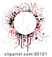 Poster, Art Print Of Blank White Circle Bordered By Red And Black Drips Splatters And Grasses