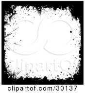 Clipart Illustration Of A White Background With A Few Black Splatters Bordered By Black Grunge