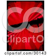 Poster, Art Print Of Black Grunge Border And Bar Over A Red Background Of Light Rays