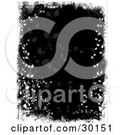 Clipart Illustration Of A Black Background With Faded Plants Bordered By White Grunge And Climbing Leafy Vines