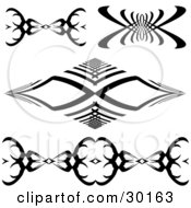 Clipart Illustration Of A Set Of Four Black And White Tattoo Designs