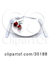 Clipart Illustration Of A Place Setting With Two Red Roses On A Plate A Fork Spoon And Knife