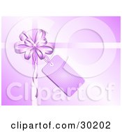 Poster, Art Print Of Purple Bow And Ribbons With A Blank Tag On A Gift