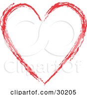 Clipart Illustration Of A Red Painted Heart Outline Over White by KJ Pargeter #COLLC30205-0055
