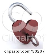 Clipart Illustration Of A Key Inside An Unlocked Red Heart Shaped Padlock