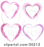 Poster, Art Print Of Set Of Four Pink And Purple Hearts Made Of Paint Strokes