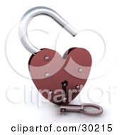Clipart Illustration Of A Key Resting In Front Of An Unlocked Heart Padlock