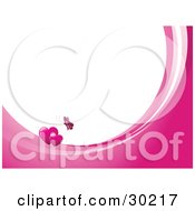 Pink Butterfly Above Two Hearts On Waves Of Pink And White Around White With Space For Text Or A Business Name