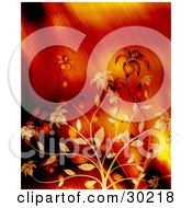 Clipart Illustration Of Blooming Orange And Yellow Flowers Over A Blurred Yelow And Red Background