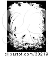 Poster, Art Print Of Black Silhouetted Plants Grasses And Grunge Around A White Background