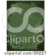 Clipart Illustration Of A Green Grunge Background With Water And Ring Stains Bordered By Darker Edges by KJ Pargeter