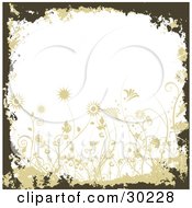 Brown And Tan Grunge Border With Flowers Framing White