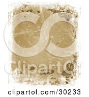 Clipart Illustration Of A Grungy Brown Background With Splatters Spears And Water Markings Bordered By White by KJ Pargeter