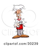 Clipart Illustration Of A Happy Male Chef In A Hat And Apron Smiling While Standing And Mixing Ingredients In A Bowl