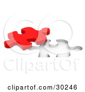 Clipart Illustration Of A Lone Red Jigsaw Puzzle Piece Beside A Fitted Space
