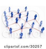 Clipart Illustration Of A Network Of Blue People Standing Connected By Orange Lines