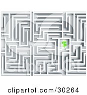 Clipart Illustration Of A Complex White Labyrinth With A Green Dollar Symbol As The Motivation To Get To The End