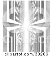 Clipart Illustration Of White Labyrinth Walls With Bright Light In The Distance