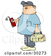 Poster, Art Print Of Service Technician From A Gas Company Holding A Leak Detector Wearing Shoe Covers And Carrying A Bag Of Hand Tools