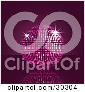 Sparkling Purple Disco Ball With A Circular Mirror Pattern On A Reflective Surface